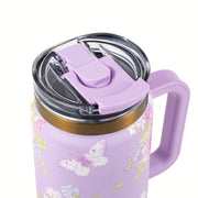 Thyme & Table Luna Insulated Tumbler with Handle and Dual Straw Lid, 32oz, Butterfly Yellow