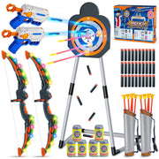 Hot Bee 2 in 1 Light-Up Bow and Arrow with Foam Dart Launcher, 2 LED Bows, 24 Sticky Arrows, 30 Foam Darts, Targets and Quivers for Kids Ages 5-12, 1666-15A