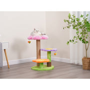 Vibrant Life 4-Level 26in Floral Style Cat Tree with Plush Perches, Natural Jute Scratching Post, Dual Bee Teaser Toys, Rubber Grooming Brush, Multicolor, CT230712