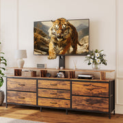 GUNAITO TV Stand with Adjustable Mount for TVs up to 75 Inches, Rustic Brown, 7 Fabric Drawers
