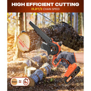 GPED 6 inch Mini Cordless Chainsaw, Orange - High Hardness Chain