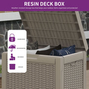 Uforic 35 Gallon Resin Outdoor Deck Box, Lockable Waterproof UV Resistant Storage Container with Rattan Textured Finish, Light Brown