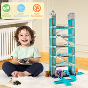 Bruce & Shark Garage Playset Race Car Track Set, 6-Floor Parking Lot Toy with Electric Lift, Gas Station, Car Beauty Center, Blue, Battery Powered