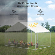 LZ Gojooasis Large Chicken Coop Walk-In Metal Poultry Cage with Lockable Door and Removable UV Water-Resistant Cover Silver 10ft x 6.6ft x 6.6ft for 15 Chickens