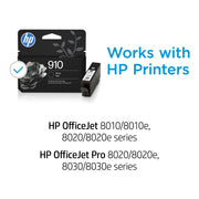 HP 910 Black Original Ink Cartridge, Monochrome, 300 Page Yield, Compatible with OfficeJet Pro 8020 Series