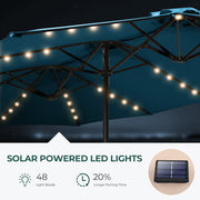Patbrela 15ft Double Sided Rectangular Patio Umbrella with Solar LED Lights, Crank Handle, Blue Aluminum Alloy Frame