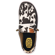 HEYDUDE Wendy Cow Print Canvas Shoes for Ladies - Black Cow - 7M
