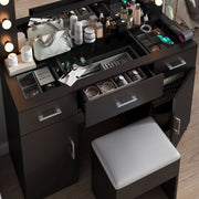 Ktaxon Large Makeup Vanity Table Set w/ Visible Glass Top and Charging Station, Black
