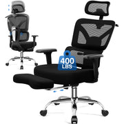 Coolhut Ergonomic Office Chair, Big and Tall, Adjustable Lumbar Support, 3D Headrest, Flip-Up Armrests, Retractable Footrest, Breathable Mesh, High Back, Black