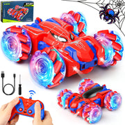 Hot Bee LY-014 Double-Sided RC Stunt Car, 360 Spins, Spider Design, 4WD All-Terrain Vehicle, LED Lights, Red and Blue