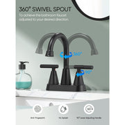 Heemli 4-Inch Matte Black Bathroom Sink Faucet, Lead-Free Stainless Steel, 2-Handle Centerset with Pop-Up Drain and Dual Supply Hoses