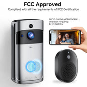 VEAT00L Wireless Video Doorbell, 1080P HD, Battery-Powered, Two-Way Audio, PIR Motion Detection, Night Vision, Silver Metal