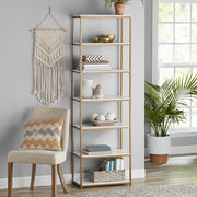 Mainstays MS61002021003GW 6-Shelf Gold Metal Frame Bookcase, White