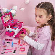 Sendida SDD-012A Kids Washable Makeup Kit, 60-Piece Princess Frozen Theme Set, Pink Portable Case, Ages 3-12