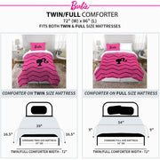 Barbie Kids Comforter Set, Reversible Hot Pink Chevron Print, Includes Pillowcase, Twin/Full Size, NL027J