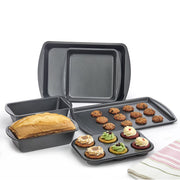 Mainstays 6 Piece Non-Stick Carbon Steel Bakeware Set, Blue, Includes Square Pan, Roaster Pan, Cookie Sheet, 6-Cup Muffin Pan, Loaf Pans