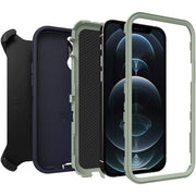 OtterBox Defender Series Screenless Edition Phone Case for iPhone 12 and iPhone 12 Pro, Multi-Layer Protection, Belt-Clip Holster, Varsity Blues Sage/Blue, 27-54137-E48-NR