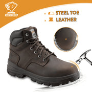 Herman Survivors Mens Boulder Waterproof Steel Toe Work Boots, Full Grain Nubuck Leather, Slip- and Oil-Resistant Rubber Outsole, Enduro Pro Anti-Fatigue Footbed, 6-Inch Ankle High, Brown
