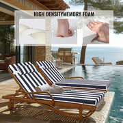 Geemuslly Outdoor Chaise Lounge Cushion, Waterproof, Fade Resistant, Non-Slip with Ties, Navy Blue and White Stripes, 72x21 in