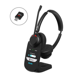 Blucalm Wireless PC Headset with Mic, Noise Cancelling, Touchscreen Smart Dock, Bluetooth 5.4, USB Dongle, Black, INSIGHT 60