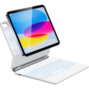 AEL Keyboard Case for iPad 11th and 10th Generation, Magnetic Floating Stand, Multi-Touch Trackpad, 7-Color Backlit, Stain Resistant White PU