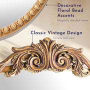 Crystal Art Gallery Traditional Arched Wall Mirror, Gold Metal Frame with Leaflet Scrolls and Floral Details, 24 x 34 Inches