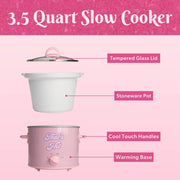 Paris Hilton 3.5QT Manual Slow Cooker with Dishwasher-Safe Pot, Pink, High Low Warm Settings