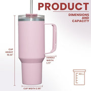 JUSTLET JUSTLET-0003 40 oz Stainless Steel Vacuum Insulated Travel Tumbler, Blush