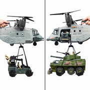 Adventure Force 85525 Giant Military Helicopter Play Set, 37 Pieces, Tilt-Rotor Helicopter with Spinning Blades, 6-Wheel Armored Vehicle, ATV Tactical Vehicle, 3 Action Figures, Gray/Green/Black