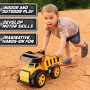 Maxx Action Steel Dump Truck Toy, 16in, Motorized Dumping Bed, Lights and Sounds, Metal and Plastic Construction, Yellow and Black