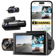 WolfBox 3 Channel Dash Cam, 4K Front, 1080P Cabin and Rear Cameras, 3-Inch LCD Display, Super IR Night Vision, Built-in WiFi and GPS, I07