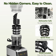 LifeImpree Masticating Juicer Machine, Touchscreen Cold Press, 5.4 in Wide Feed Chute, 5 Smart Modes, Stainless Steel Housing, Black, JS8303S
