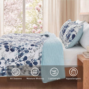 Regency Heights Full/Queen Botanical Quilt Set, 3-Piece Reversible Blue Floral and Polka Dot Coverlet Bedding with Shams, Lightweight All-Season RH14-0608