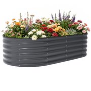 Obensky Galvanized Raised Garden Bed, Oval Metal Planter Box with 3 Support Bars, Gray, 6x3x1.5 ft, 19642271957