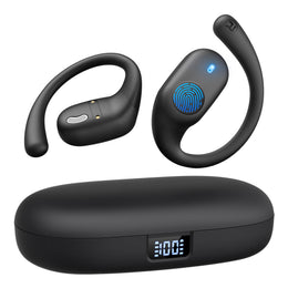 Eigsupia Wireless Open Ear Headphones, Bluetooth 5.3, Deep Bass, Noise Control, LED Power Display, 36H Battery Life, IP54 Waterproof, Lightweight Sports Design, Touch Control, Black X18