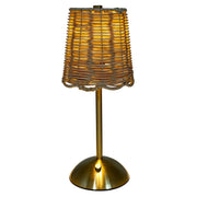 Sterling & Noble Cordless Indoor Table Lamp, Natural Rattan Woven Shade, Brushed Brass Base - Portable