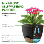 Foukus Set of 5 Self-Watering Plant Pots with Drainage Holes, Eco-Friendly Black Plastic Planters for Indoor and Outdoor Use, Sizes 7in to 5in
