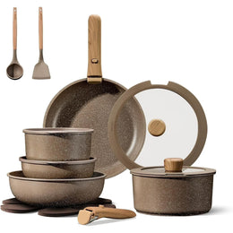 CAROTE A13097 17-Piece Nonstick Cookware Set with Detachable Handle, 17