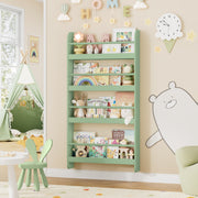 Homfa 4-Tier Wall Bookshelf, Space-Saving Wall-Mounted Book Storage Rack for Kids Room, Green, 43.7 in