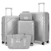 Zimtown 5 Piece Luggage Sets PP Hardside Luggage Suitcase Set with Portable Travel Bag Light Gray