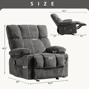 JONPONY Manual Recliner Chair with Heat Therapy and Vibration Massage, Grey Velvet, Heavy Duty Metal Frame, Dual Cup Holders, Side Pockets, USB Ports