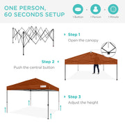 Best Choice Products 8x8ft Easy Setup Pop Up Canopy with One-Button Setup, Wheeled Carrying Case, 4 Weight Bags, Rust, SKY7813