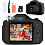 Sanmadrola Kids Camera, HD Digital Video, Built-In Music Player, 5 Puzzle Games, Rechargeable, Shockproof ABS, Portable, Black or Purple