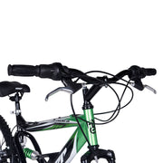 Hyper Bicycles 26 Shocker Mountain Bike, Full Suspension Steel Frame, 18-Speed Twist-Grip, Linear-Pull Brakes, Black/Green, HYP-T26-1444