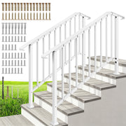 SPECSTAR 2-Pack Outdoor Stair Handrails, Galvanized Steel, Curved Ends, Safety Balusters, White, 5 Steps, VH1944