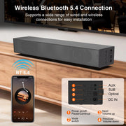 Jierben 120W 2.1 Channel Sound Bar with Wireless Subwoofer, Bluetooth 5.4, Multiple Inputs, Black, SP05