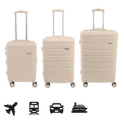 GForce 3 Piece Expandable Rolling Luggage Set, Ivory, Hard Shell, Spinner Wheels, Telescopic Handle, 20