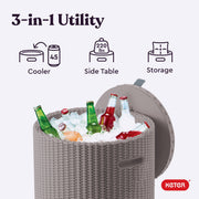 Keter Cool Side Table Cooler 3-in-1 Outdoor Patio Table with 10.3 Gallon Double-Insulated Ice Chest Storage, Weather-Resistant Resin, Rattan Look, Cappuccino, 261020