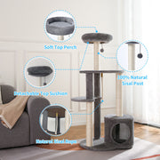 Vibrant Life Cat Tree, 47 in Multi-Level Tower with 3 Sisal-Wrapped Scratching Posts, 5 Soft Platforms, Plush-Lined Condo, Gray