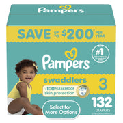 Procter & Gamble Swaddlers Size 3 Pampers Baby Diapers 132 Count with Blowout Barrier and Wetness Indicator